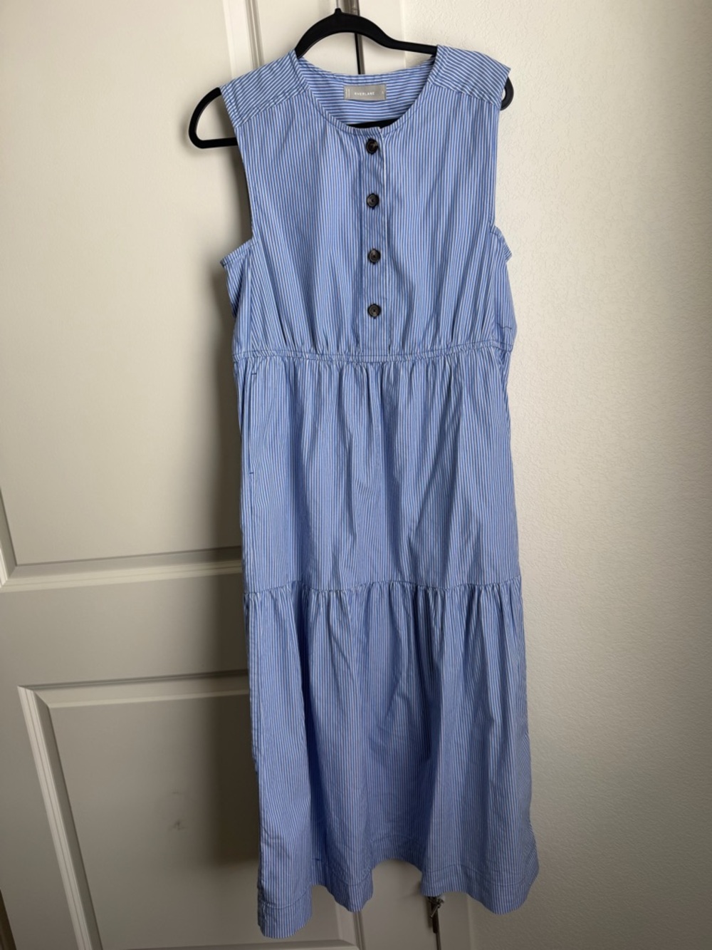 Everlane Light Blue Striped Sleeveless Midi Dress